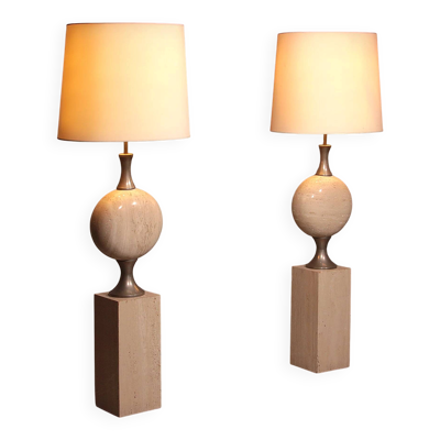 Lampadaires en travertin par Philippe Barbier pour Maison Barbier, pièce monumentale, années 1970.