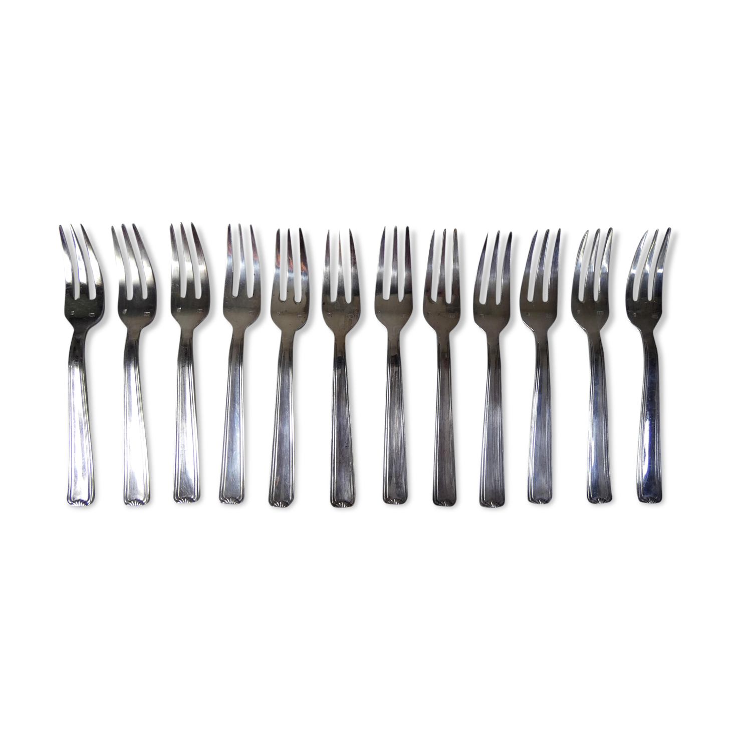 Old box 12 dessert forks in silver metal