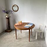 Scandinavian round teak table with extension
