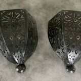 Pair of Wall Sconces in Iron with Cut-Out Patterns