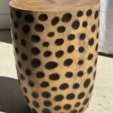 Stool, side table, cylindrical solid mango wood end table.