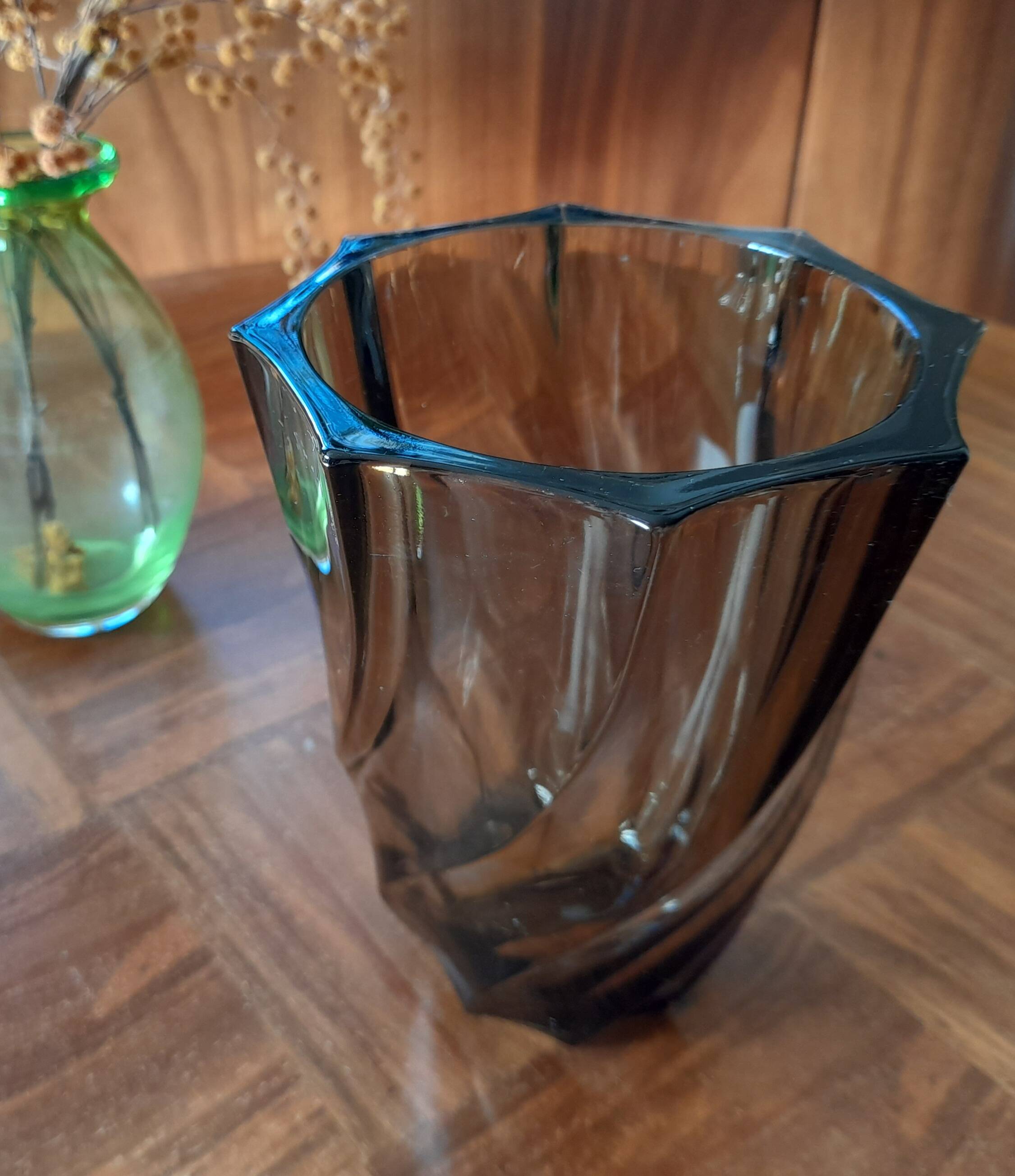 Vintage brown twisted glass vase