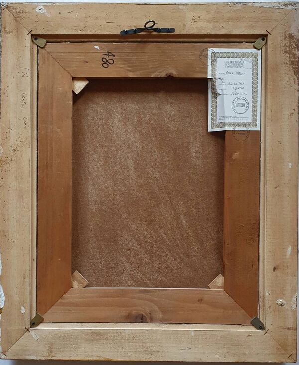 Tableau ancien portrait de femme à tête de cocker signé Taddei