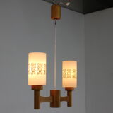 1980s wood and glass pendant light, Czechoslovakia
