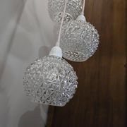 Suspension cascade three globes in cut glass vintage and pink wire
