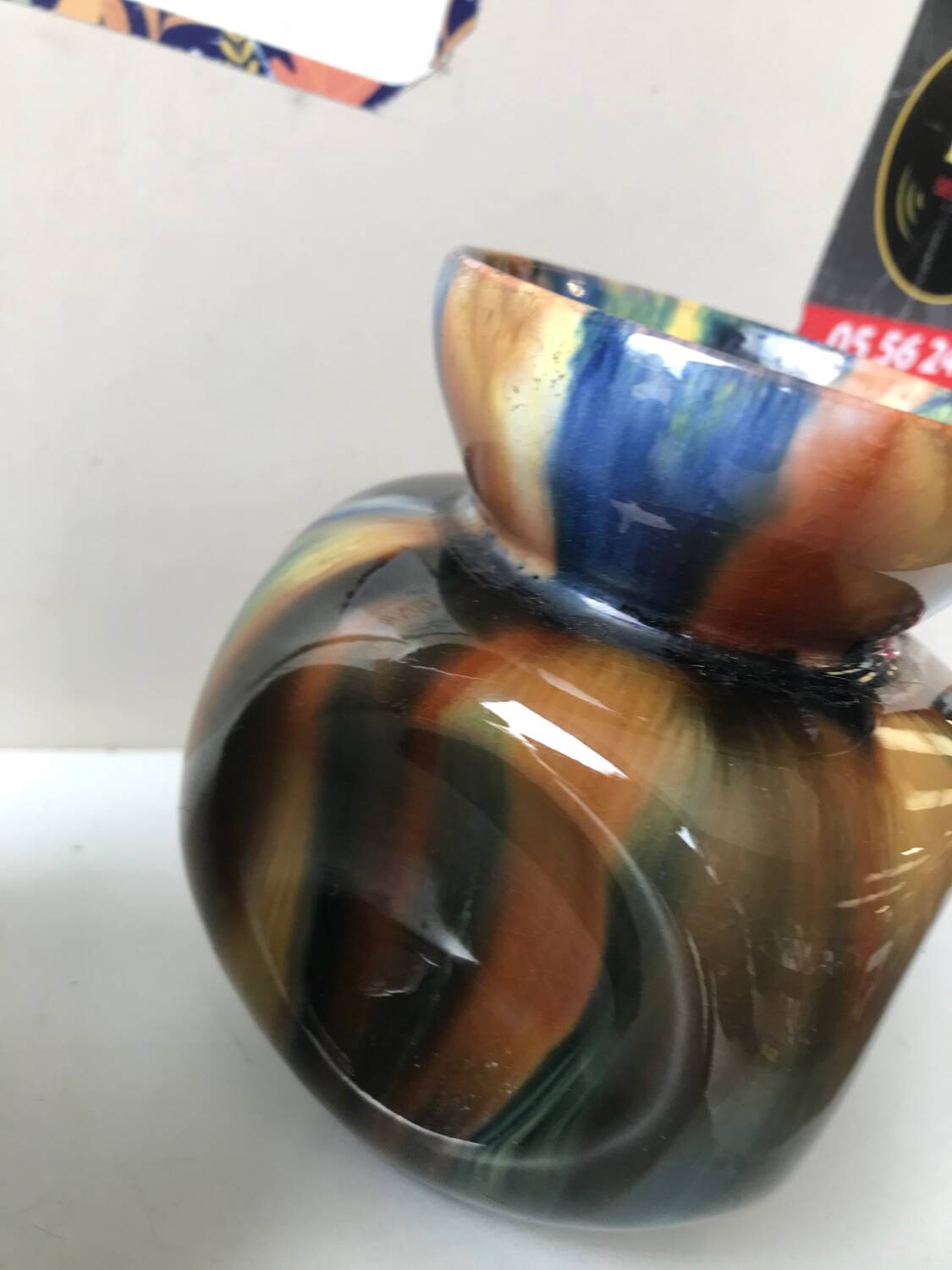 Paire de petits vases grès émaillé multicolore