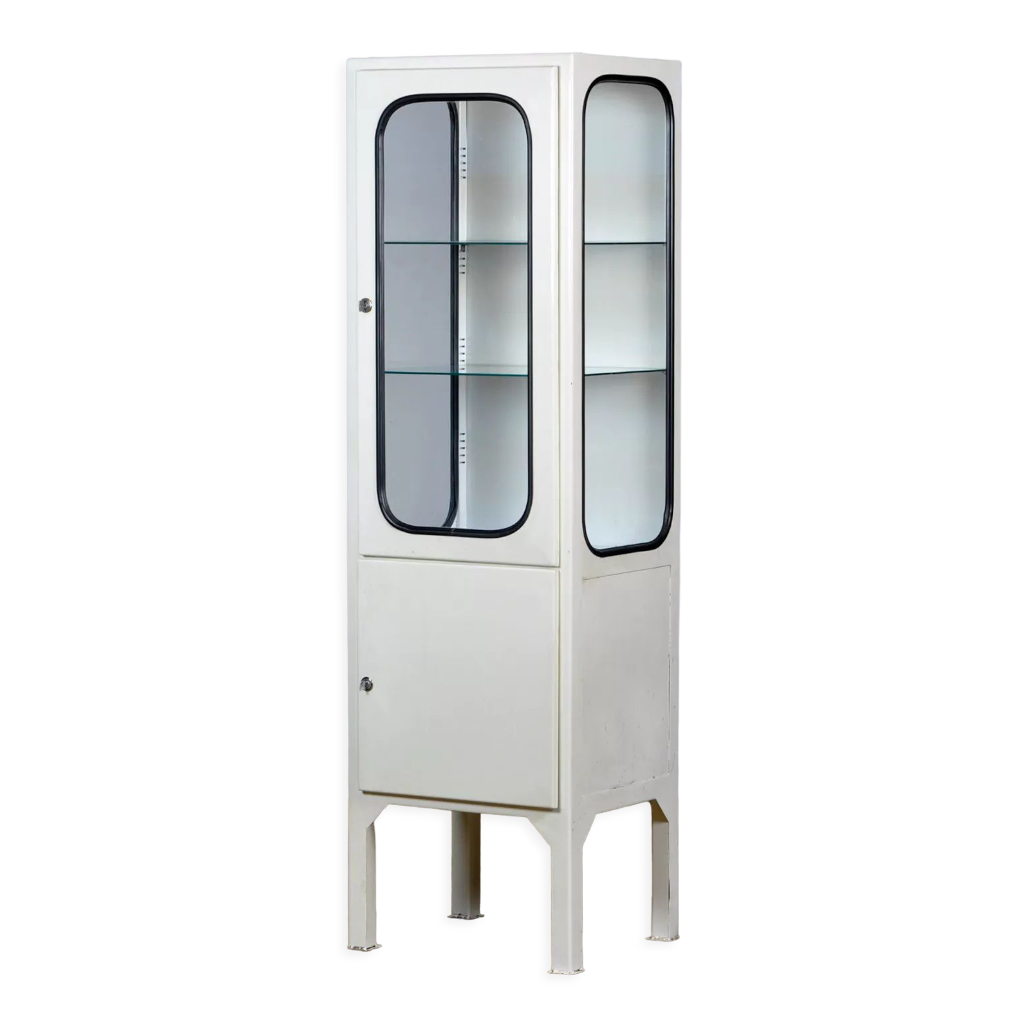 Vintage iron and glass medical cabinet, 1970s