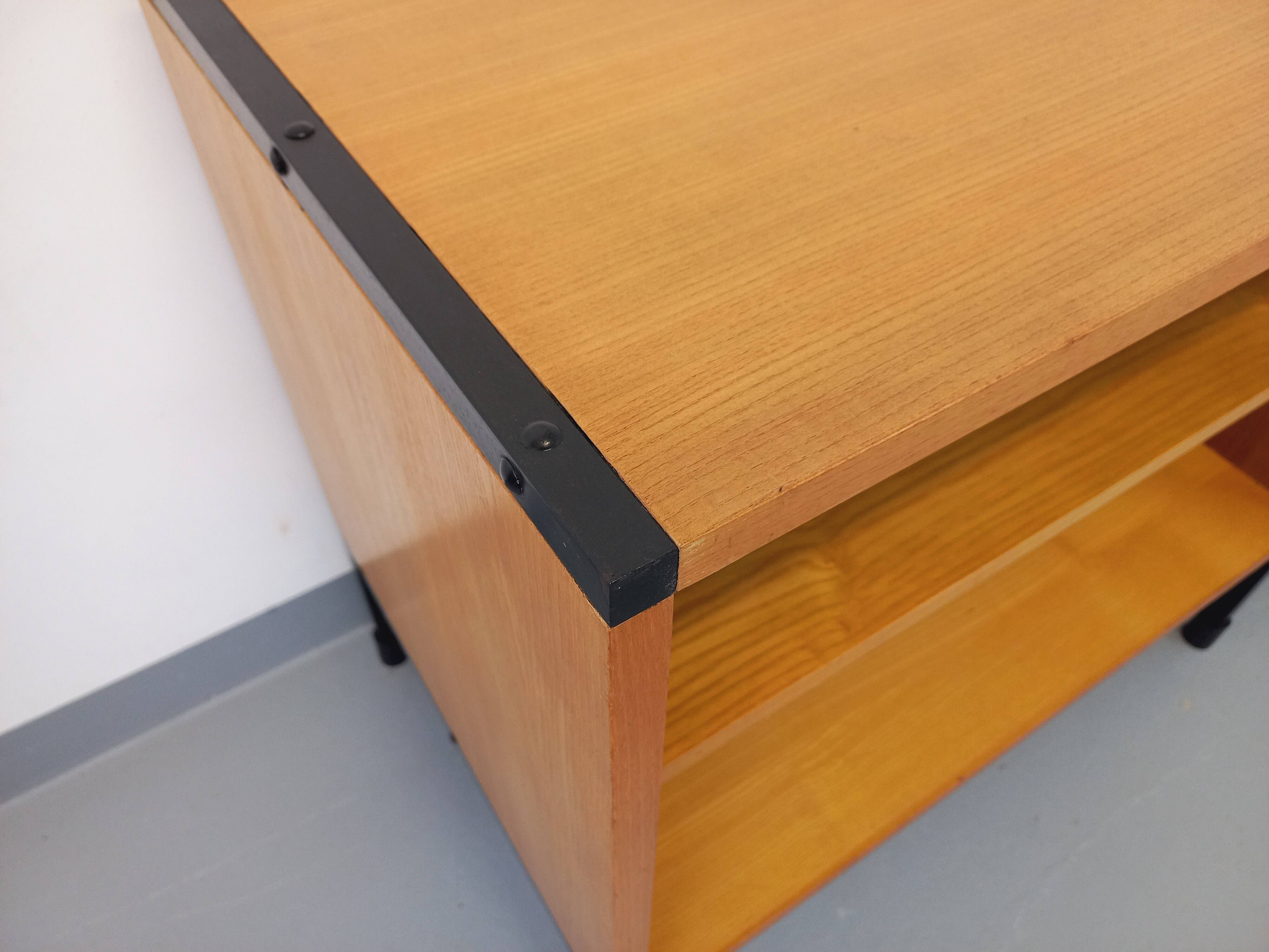 Vintage ARP Minvielle sideboard by Guariche Mortier Motte in light wood and black metal