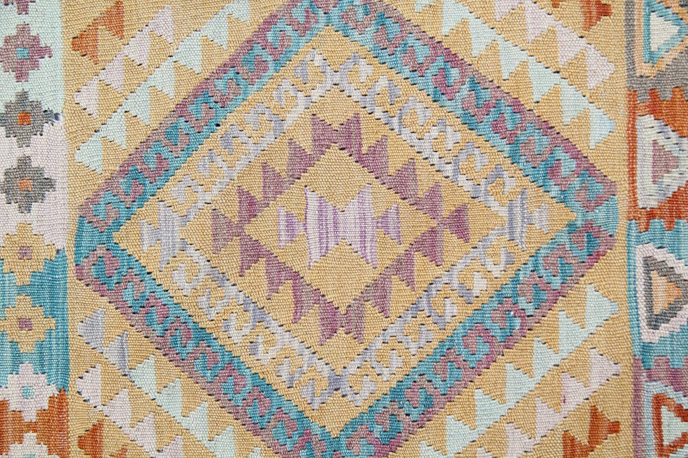 Handmade Grey Large  Kilim Rug, Geometric Flatweave Wool Carpet 294x218 cm