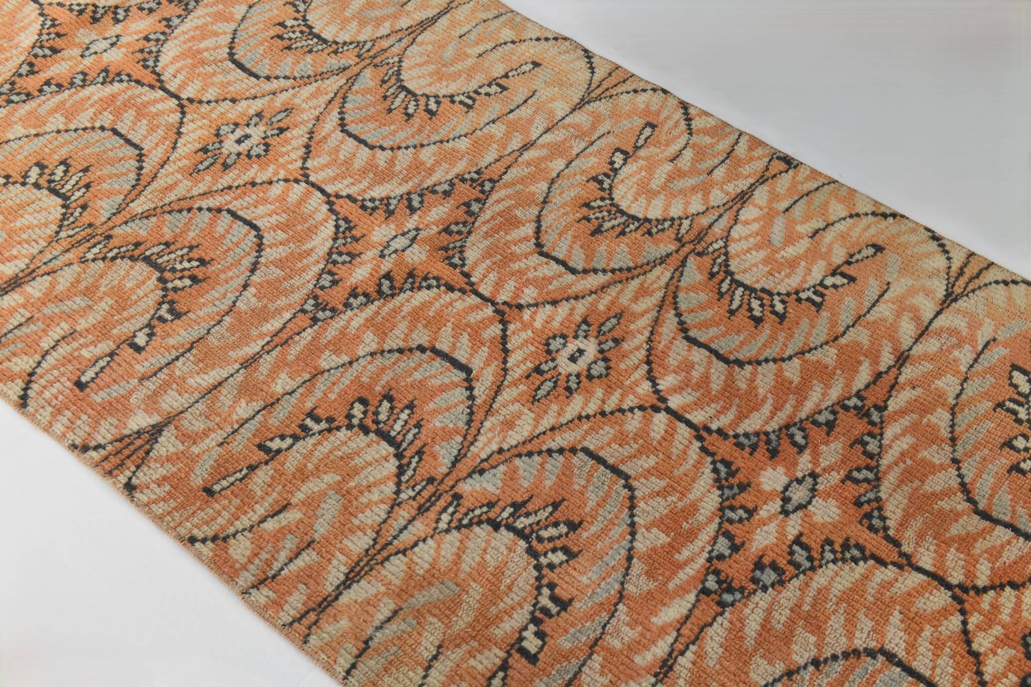 Brunt Orange Scandi Style Vintage Persian Runner Rug, 90x284 Cm