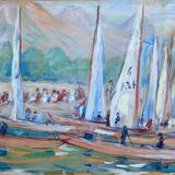 Large painting Gouache by Paul PAQUEREAU (1871-1950) "The Regattas"