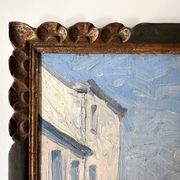 Oil on canvas of a French village "Bavay" 1928, landscape signed and framed.
