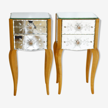 Lot 2 tables de chevet miroirs vénitiens années 50