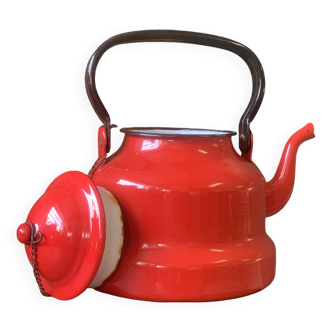 Red enameled teapot