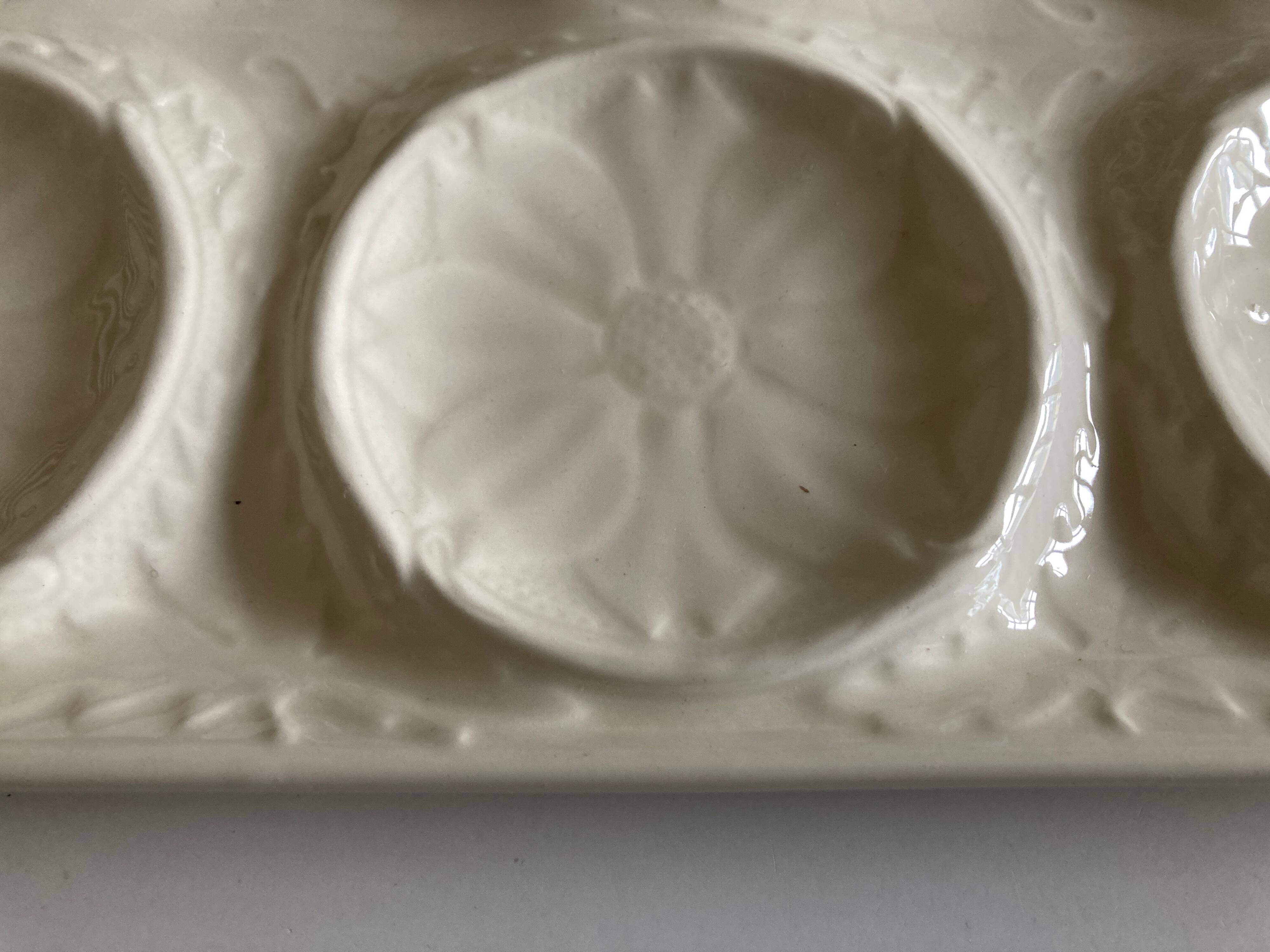 Gien earthenware white slip dish 1970
