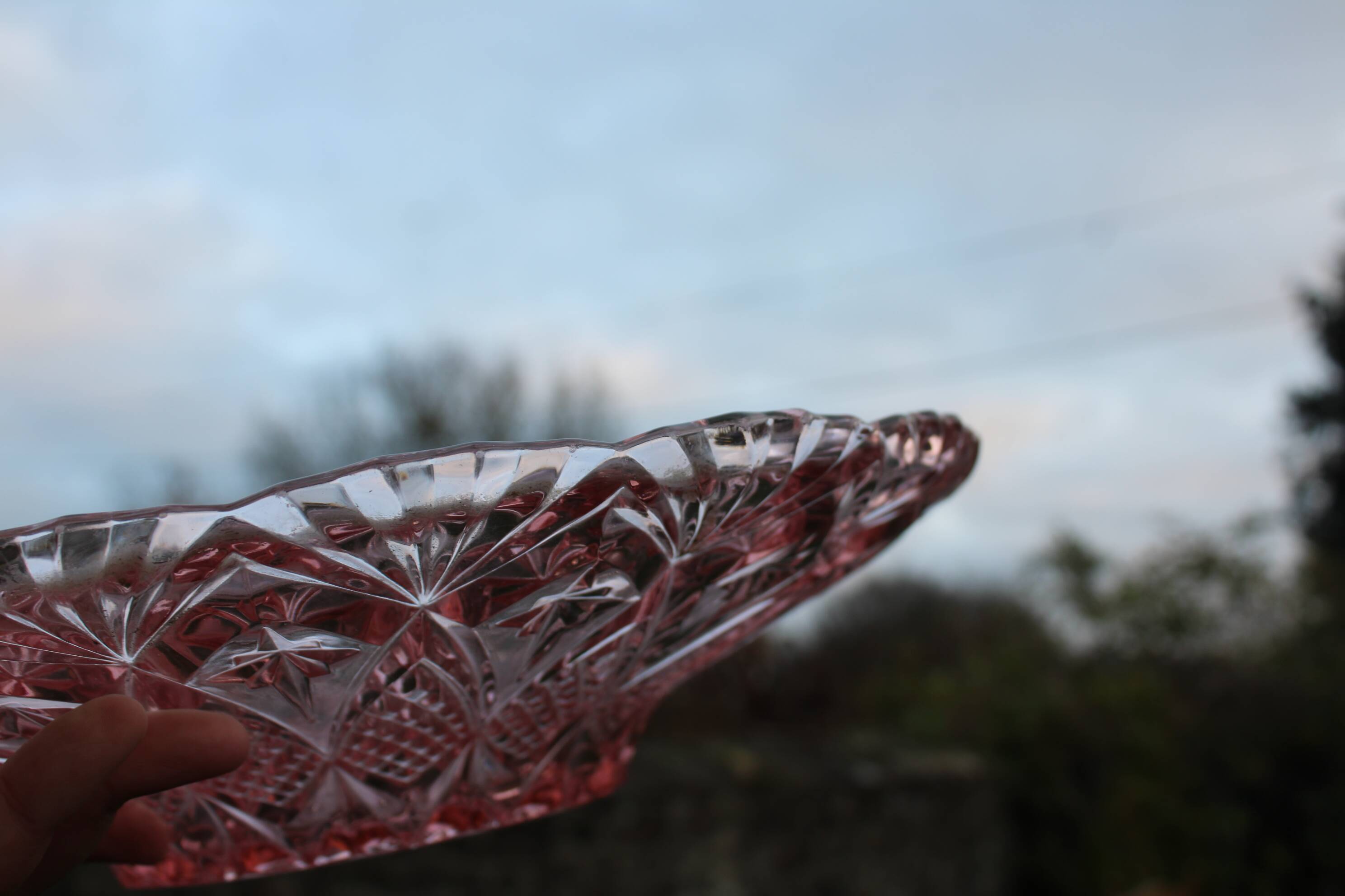 Vintage pink glass fruit bowl – ø 33 cm, h 7 cm