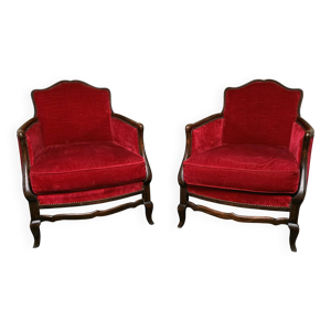 Paire de fauteuils bergère - rouge louis
