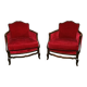 Pair of Louis XV style bergère armchairs in red velvet.
