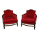 Pair of Louis XV style bergère armchairs in red velvet.