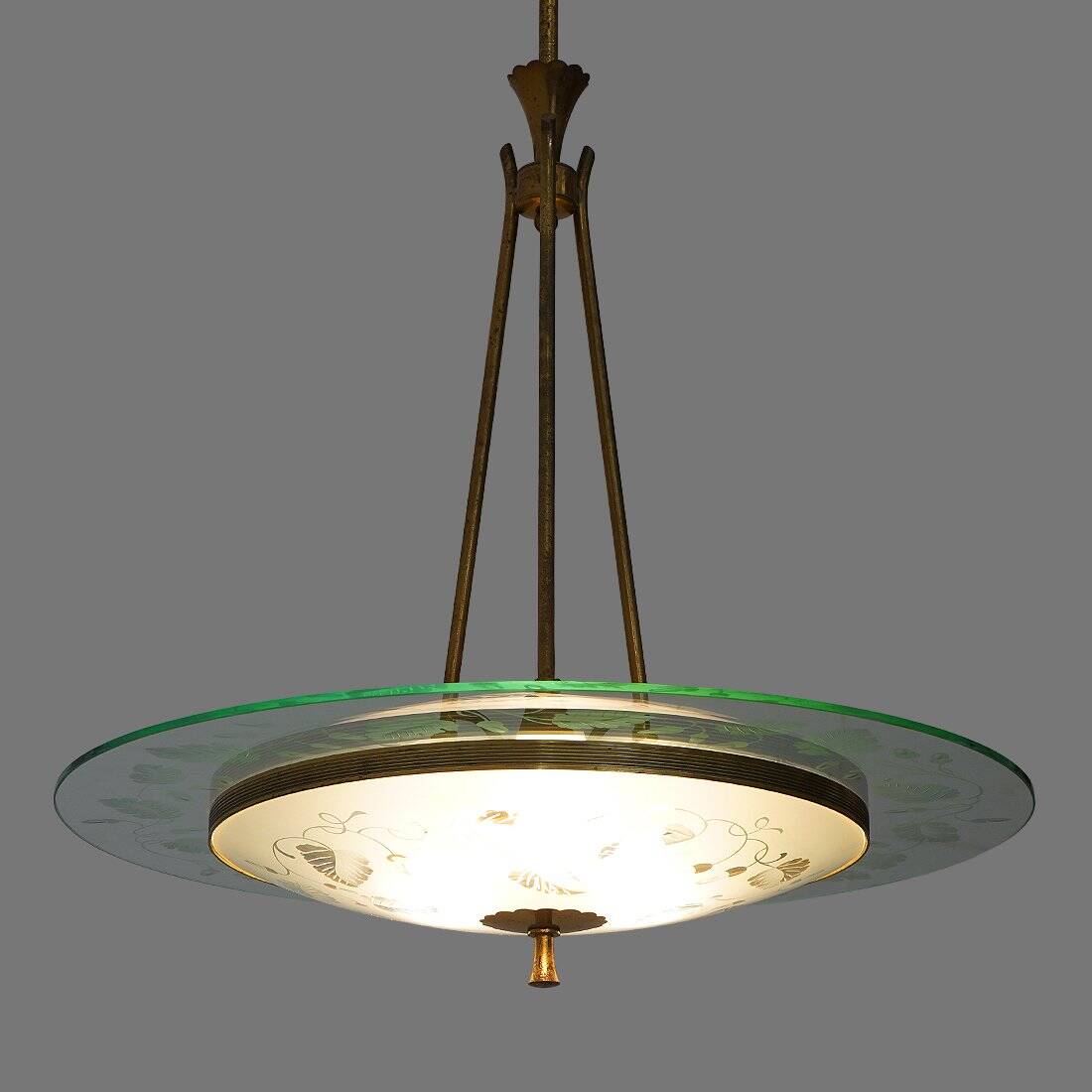 Brass and glass chandelier, 1950s