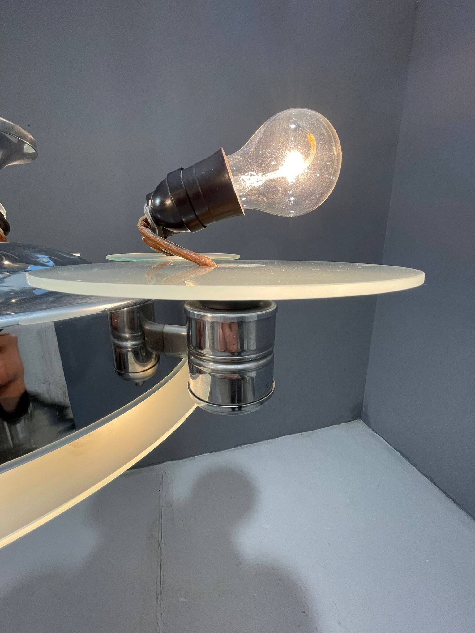 1930s Art Deco Chrome Chandelier with Frosted Glass Disc Shades – Czech Vin