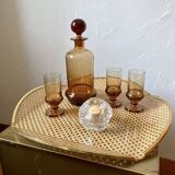 Acrylic glass plateau, caning & brass, 1970, attributed to Roche Bobois.