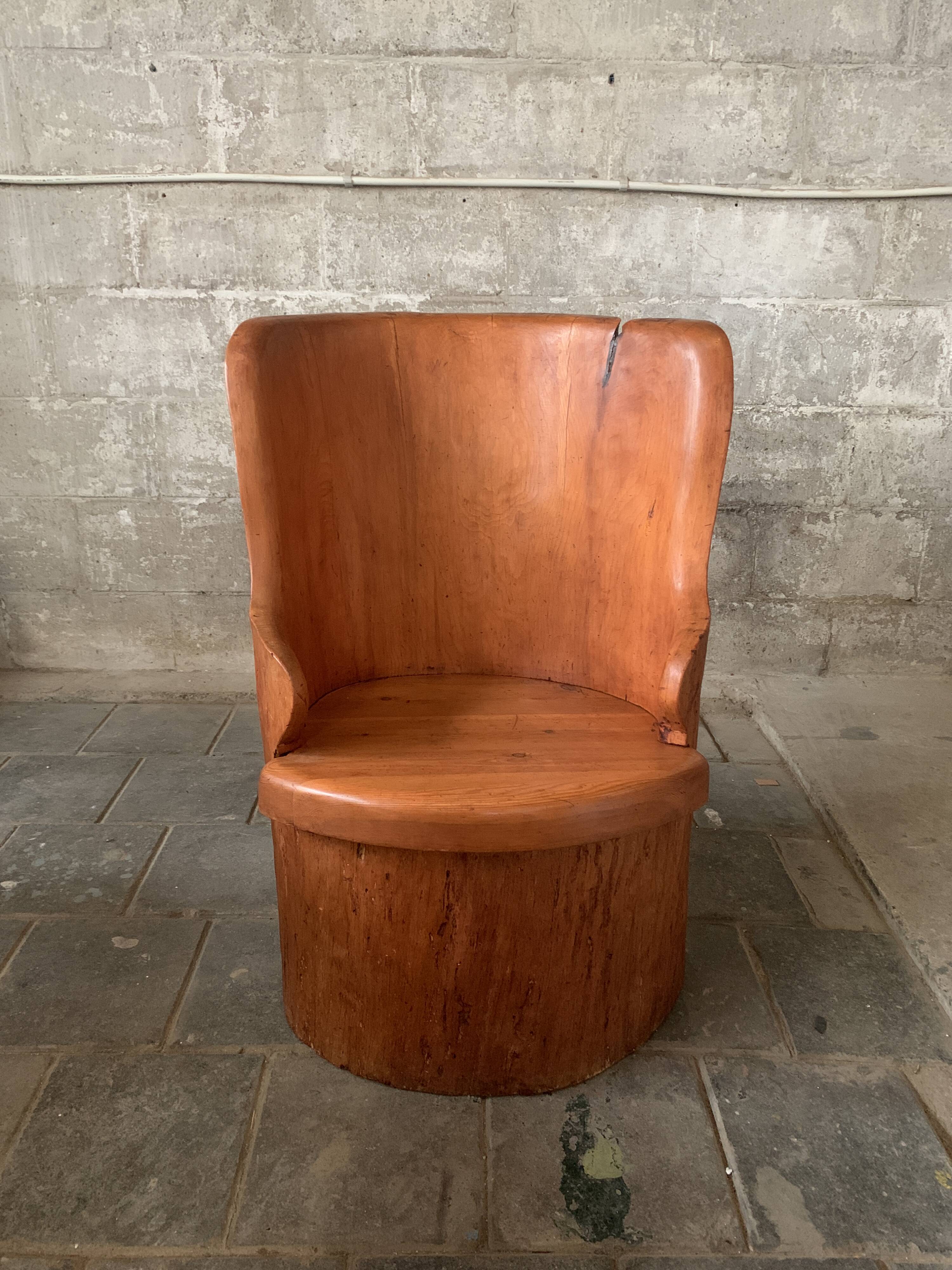 Scandinavian Swedish pine log stump chair "kubbstol" 1970s