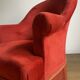 Vintage toad armchair with brick red velvet fringes