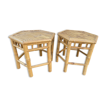 Bamboo side table pair