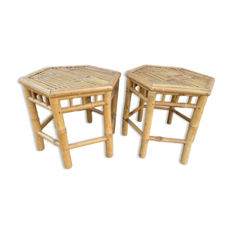 Bamboo side table pair