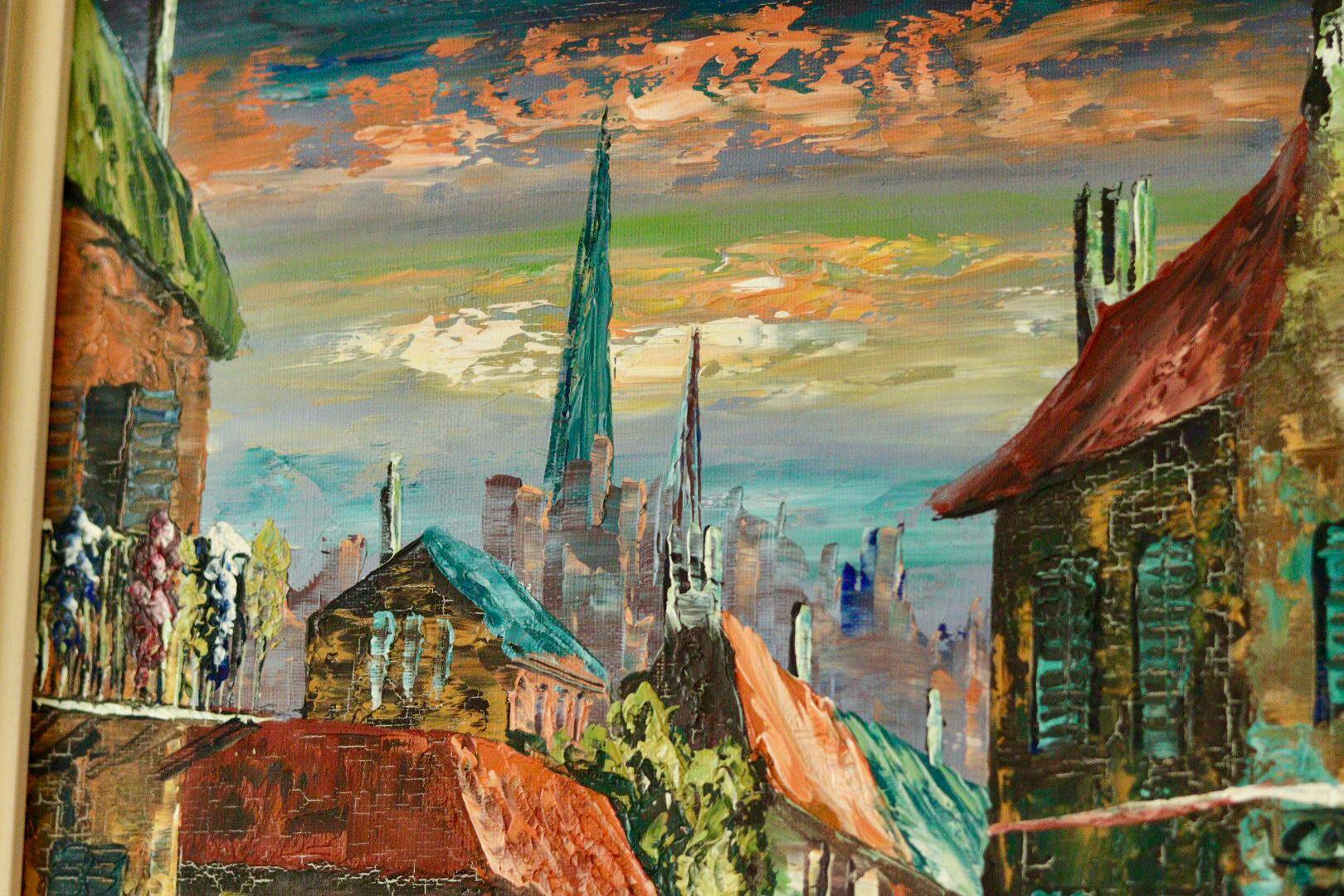 Original Swedish oil on canvas from the mid-century "French Street Scene" Vintage &