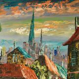 Original Swedish oil on canvas from the mid-century "French Street Scene" Vintage &