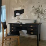 Chaise vintage Mid Century  assise noire