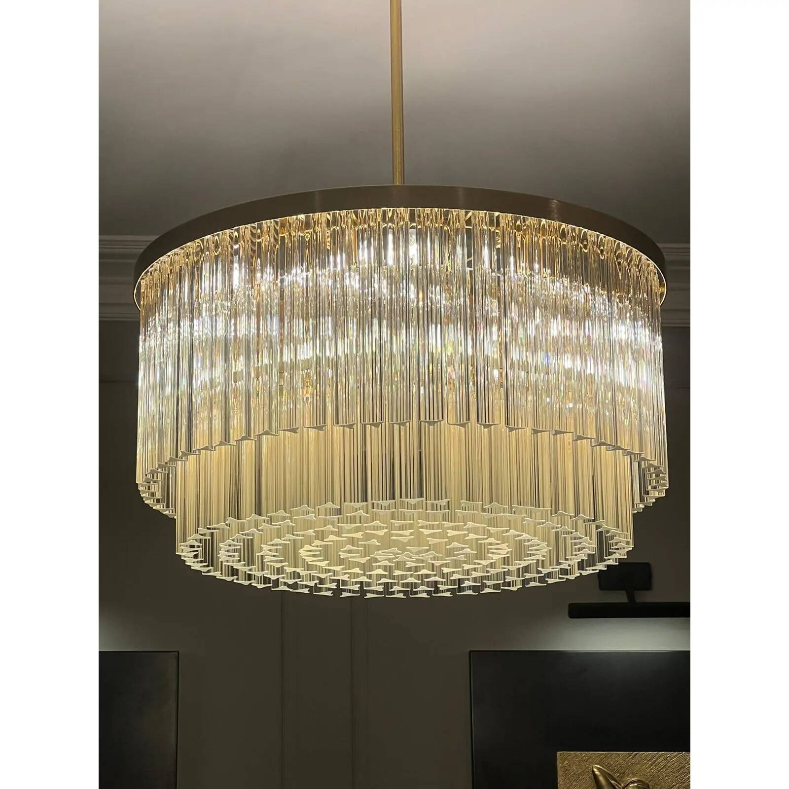 Murano Glass Chandelier with Clear Triedo Glass Italian Pure Art