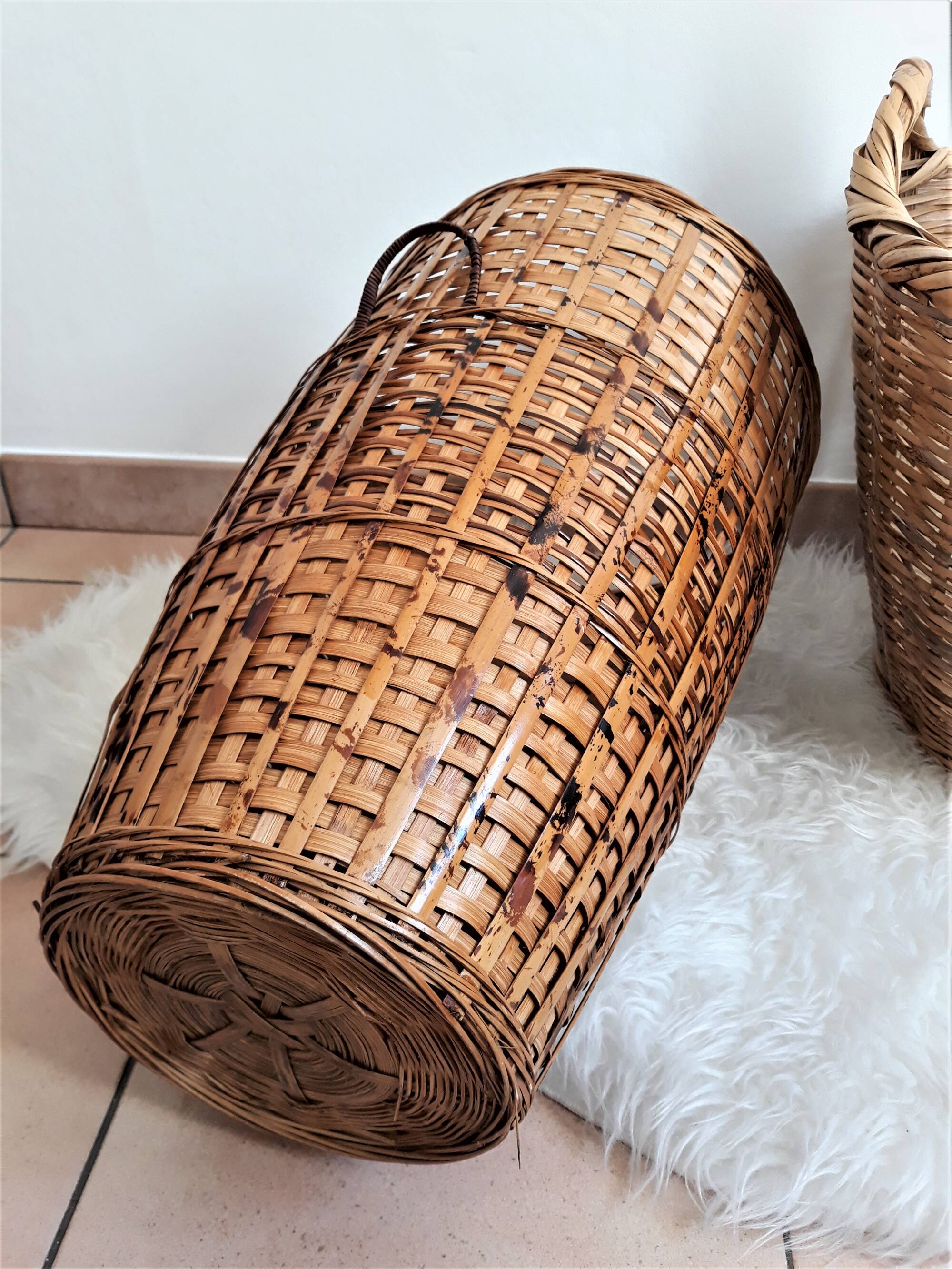 Large wicker basket / high rattan - Rattan pan / wicker XXL