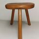 Brutalist wooden stool, tripod base, door plants 50s 60s