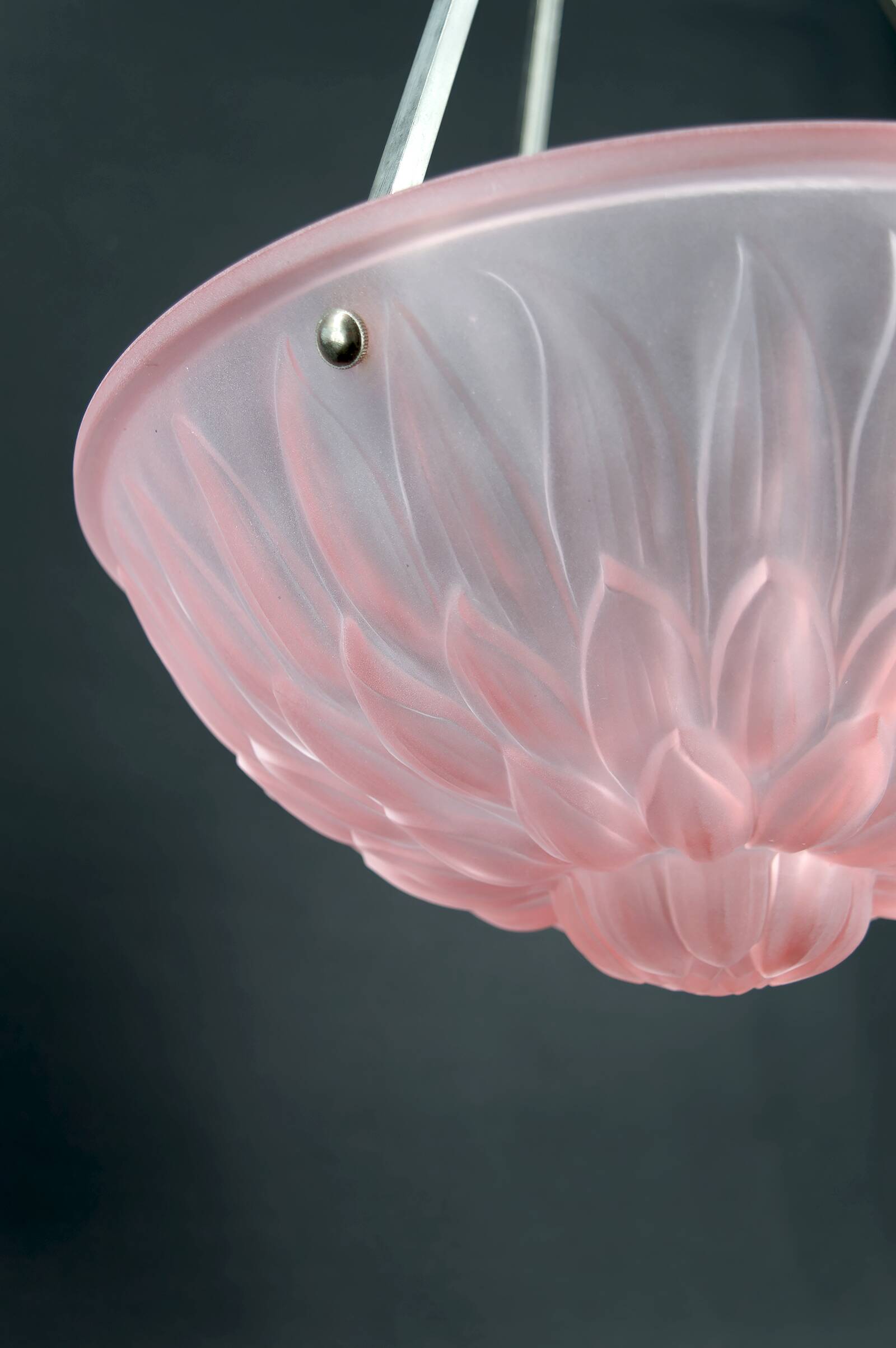 Basin, Molded Pressed Glass with Floral Motif, Silver-Plated Bronze Mount, 1930