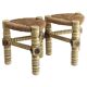 Brutalist Hand-Carved Wood and Fiber Stools, Belgium, Circa 1960s