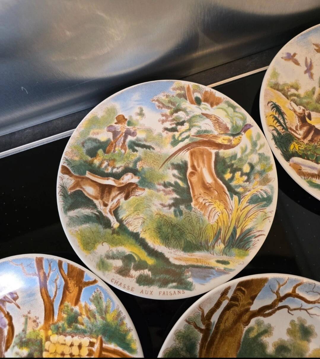 Set of 6 dessert plates Sarreguemines DV - Vintage Hunting Decor (1920)