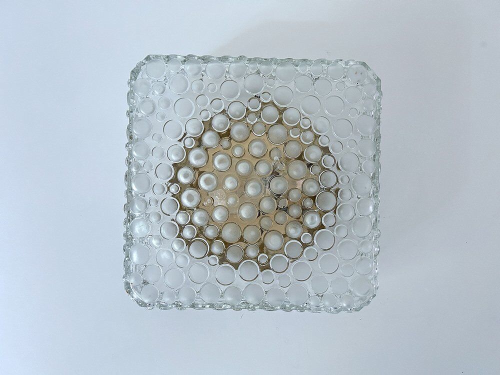 Plafonnier en verre bullé vintage, années 1970