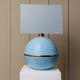 XXL light blue ceramic table lamp with gold band, Italy 1980s, Hollywood Regency