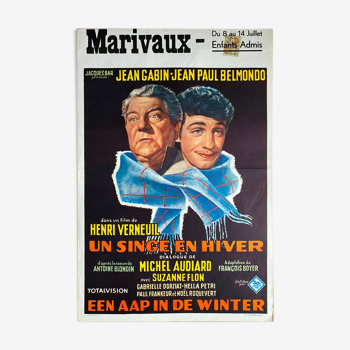 Affiche originale belge "Un Singe en Hiver" Jean Gabin, Jean-Paul Belmondo 36x54cm 1962