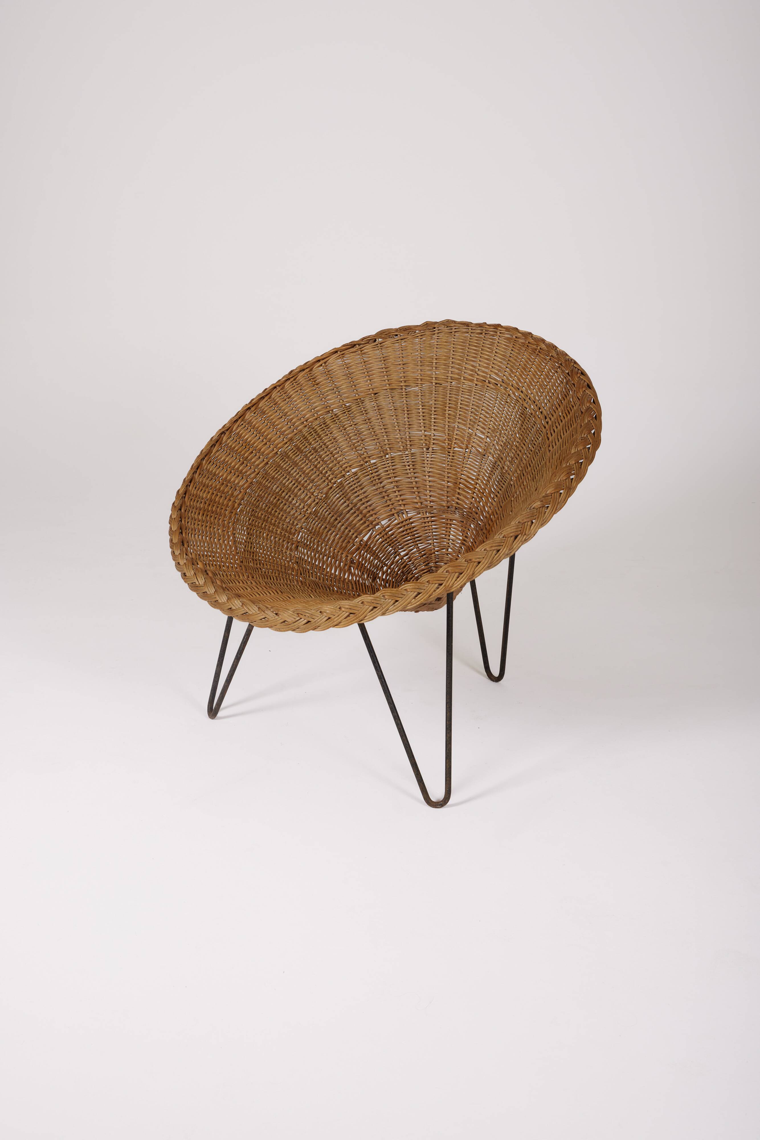 Rattan basket armchair, 1970s
