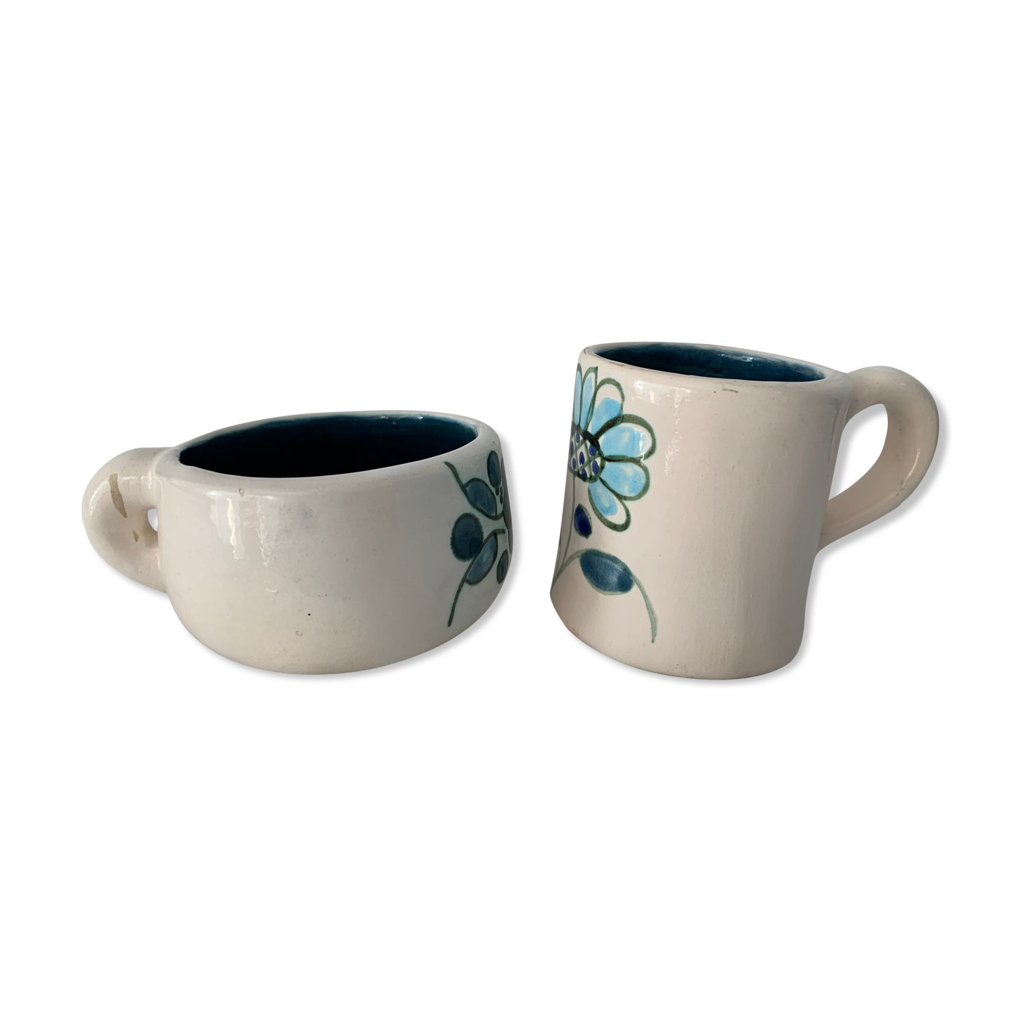 2 cups maja white and blue enamelled ceramic cups