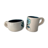 2 cups maja white and blue enamelled ceramic cups