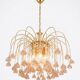 Vintage chandelier rain gold with handmade Murano glass pink flowers.