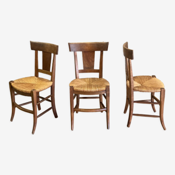 3 rustic chairs mulched solid wood Directoire