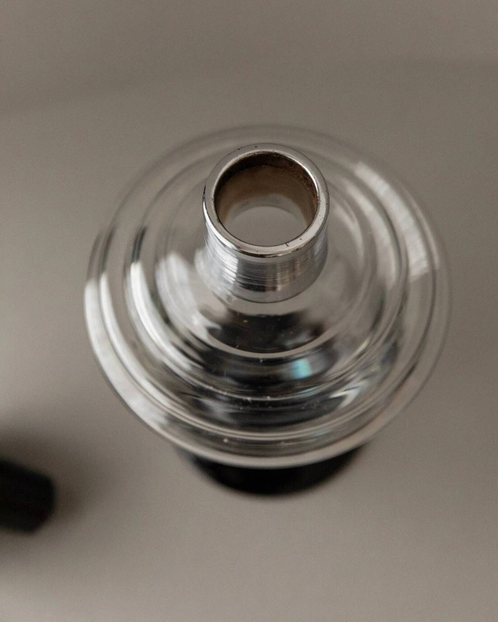 Transparent Murano glass decanter with black stopper and silver neck collar, Art Deco, 1930s Italy