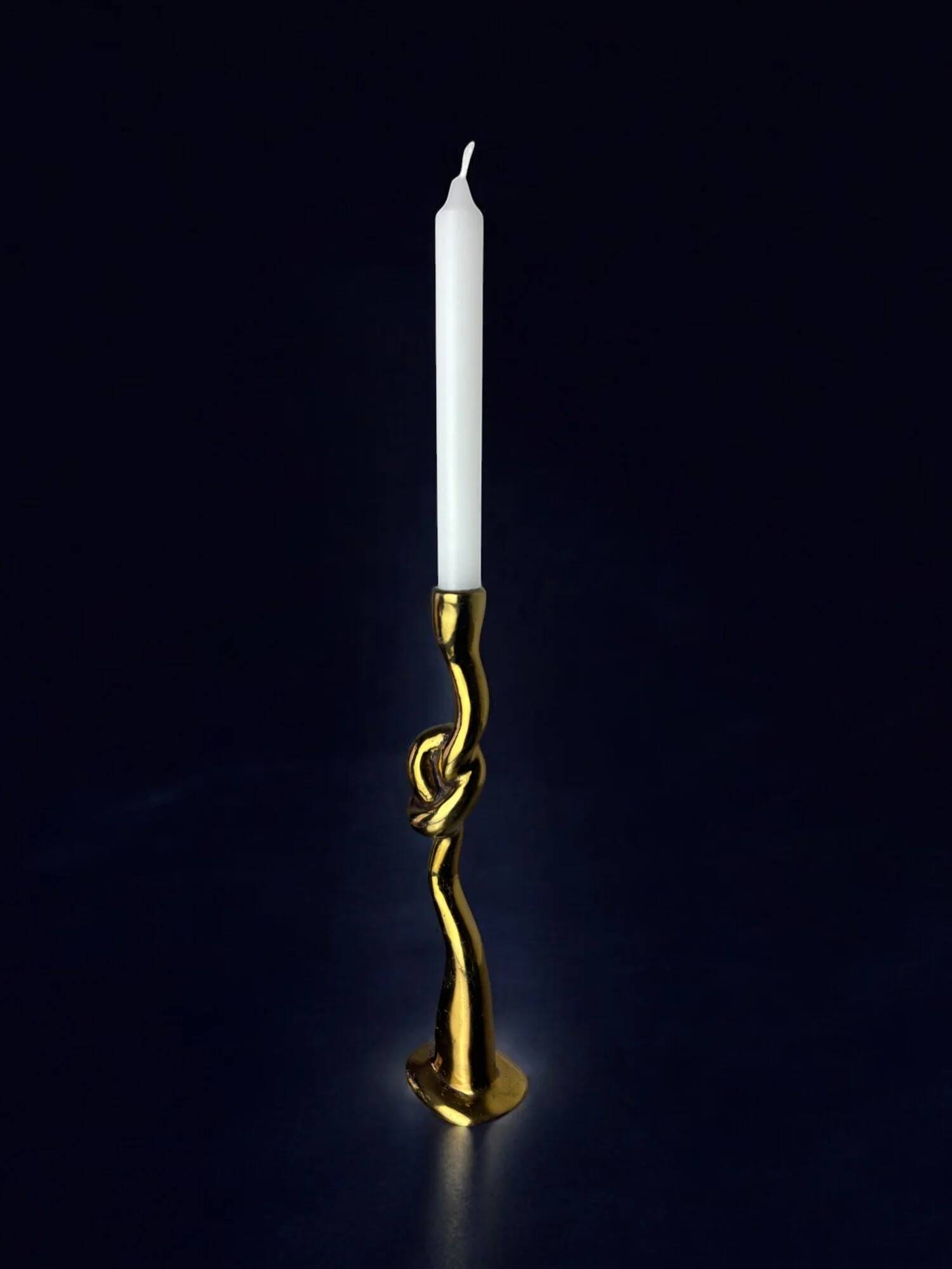 Italian brutalist knot candlestick in bronze, circa 1970