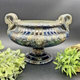 Large footed bowl in green and blue glazed ceramic